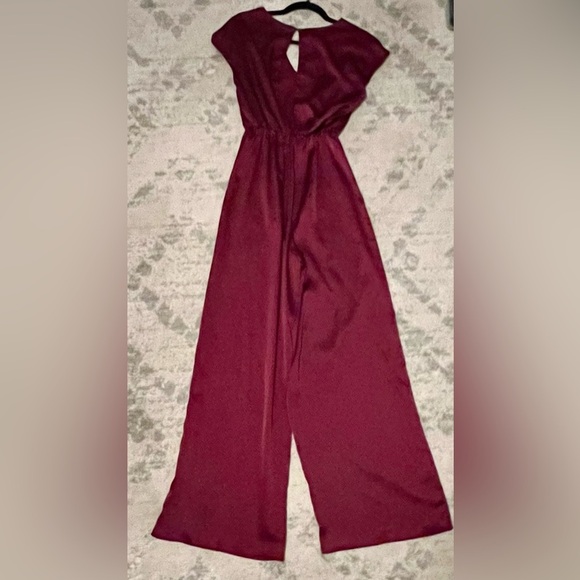 She + Sky Burgundy Satin Wide-Leg Jumpsuit – Size Small - Picture 5 of 5